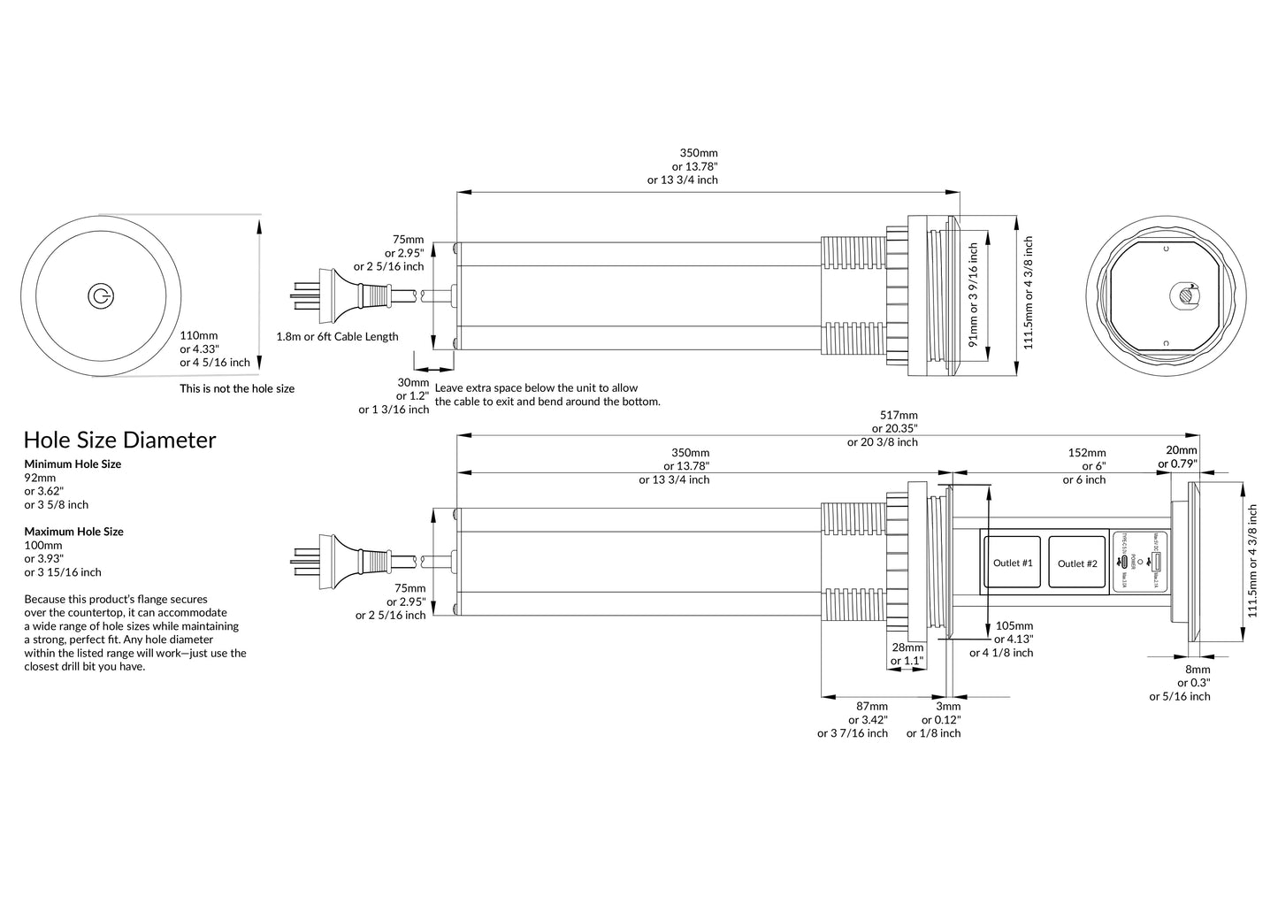 V3CS: Motorised Pop Up Power Point w/USB