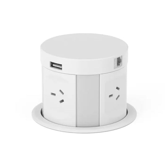 V14W: White Quad-Sided, Pop Up Power Outlet