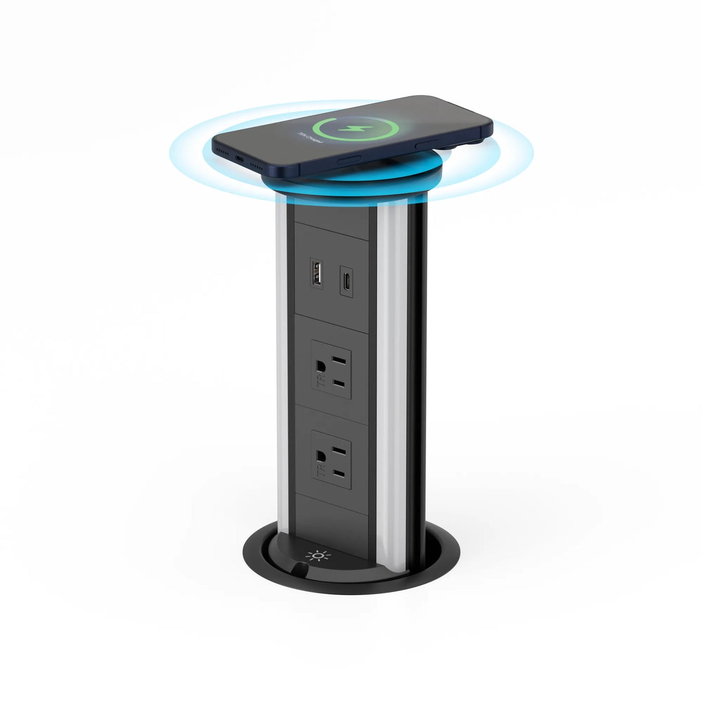 V16B: Black Pop Up Outlet with Light & 65w USB-C