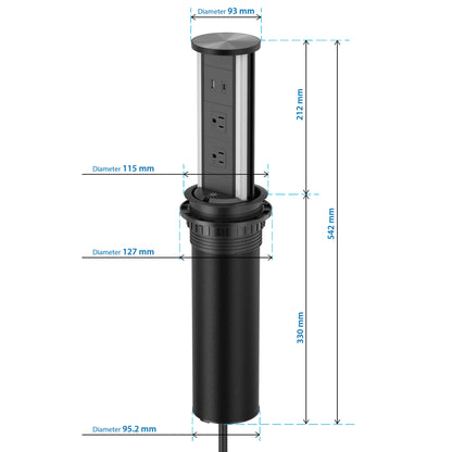V16B: Black Pop Up Outlet with Light & 65w USB-C