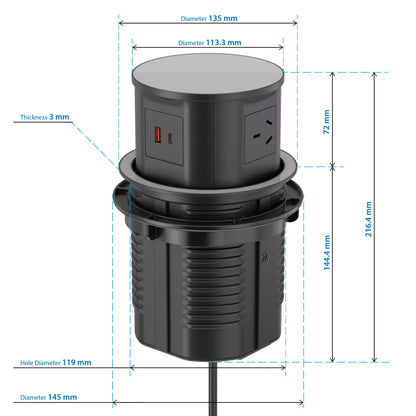 V14JB: Quad-Sided, Pop Up Power Outlet