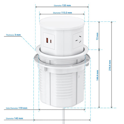 V14JW: White Quad-Sided, Pop Up Power Outlet