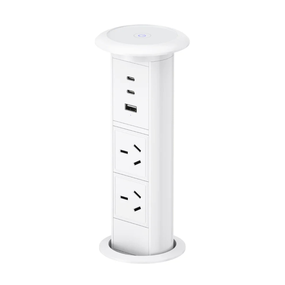 V3LW: White Motorised Pop Up Power Socket