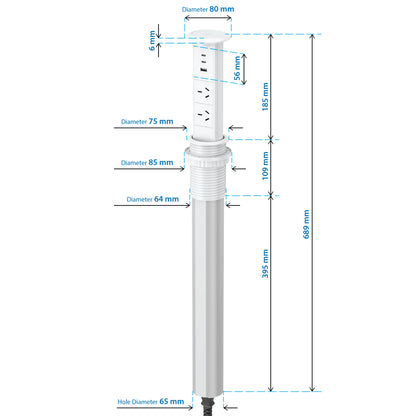 V3LW: White Motorised Pop Up Power Socket