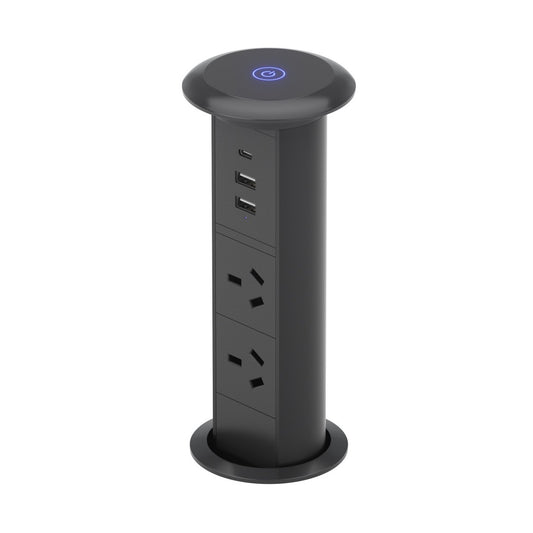 V3L motorised pop-up power socket, raised, with two AU outlets, USB-C and two USB-A ports