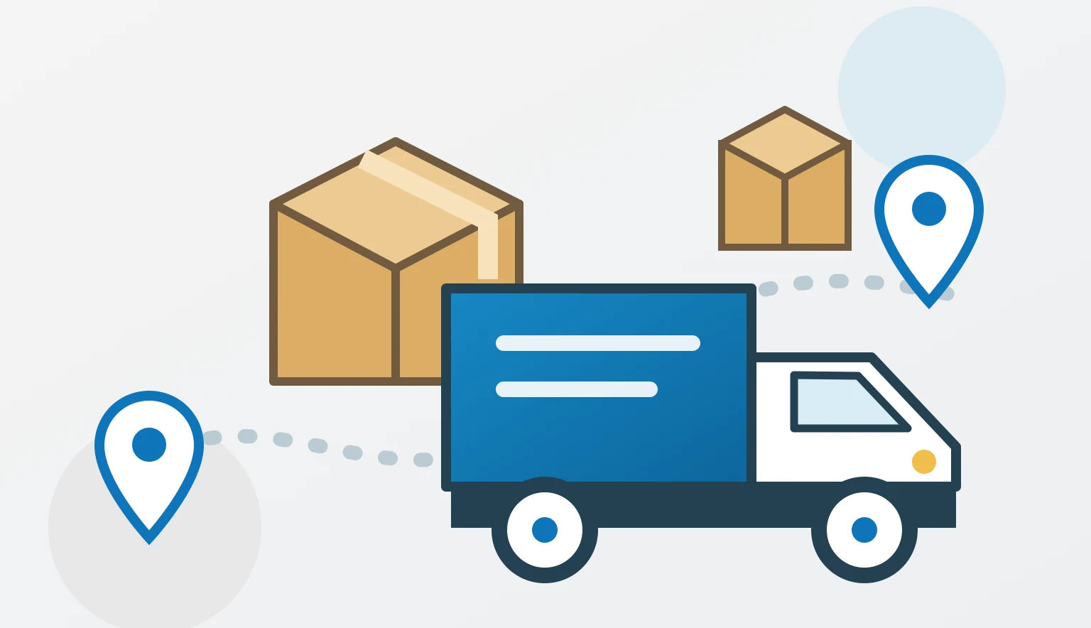 Delivery truck and parcel route illustration